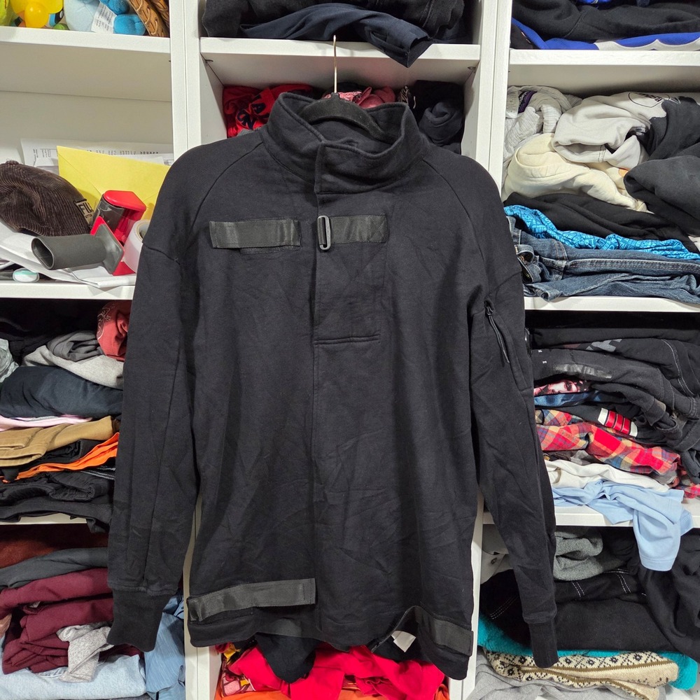CP Company Mens diagonal raised fleece strap turtle neck Black Tactical Size M